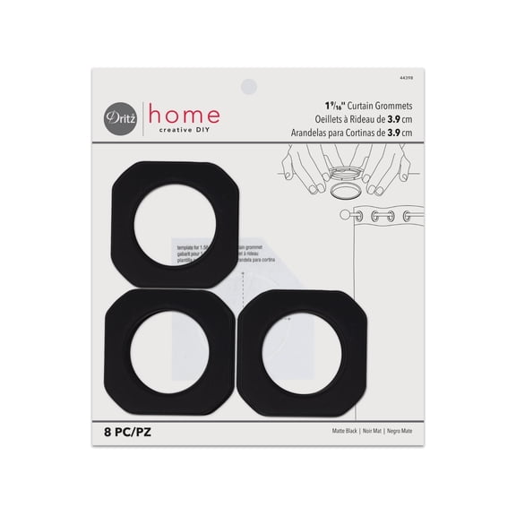 Dritz Home 1-9/16" Plastic Square Curtain Grommets, 8 Sets, Matte Black
