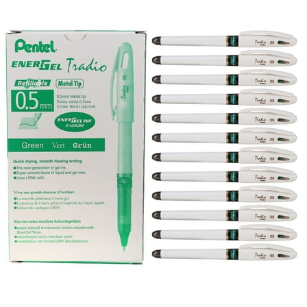 Pentel EngeGel Tradio 0.5mm Needle Tip Green Liquid Gel Pen 12pc Box