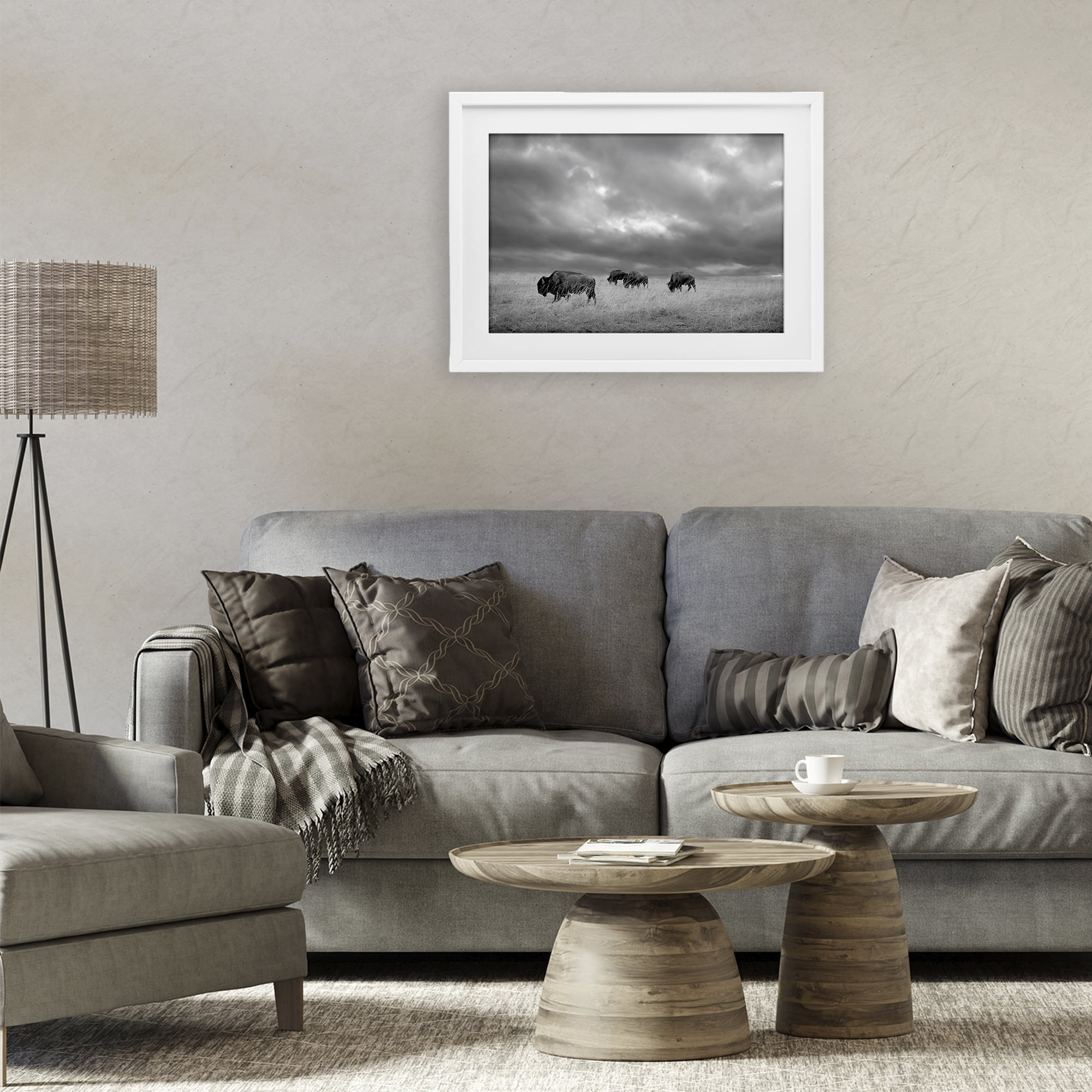 Stupell Industries Bisons Under an Autumn Sky White Framed Print Under Glass, design by Steve Toole