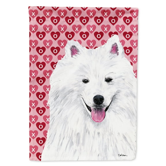 American Eskimo Hearts Love and Valentine's Day Portrait Flag Canvas House Size