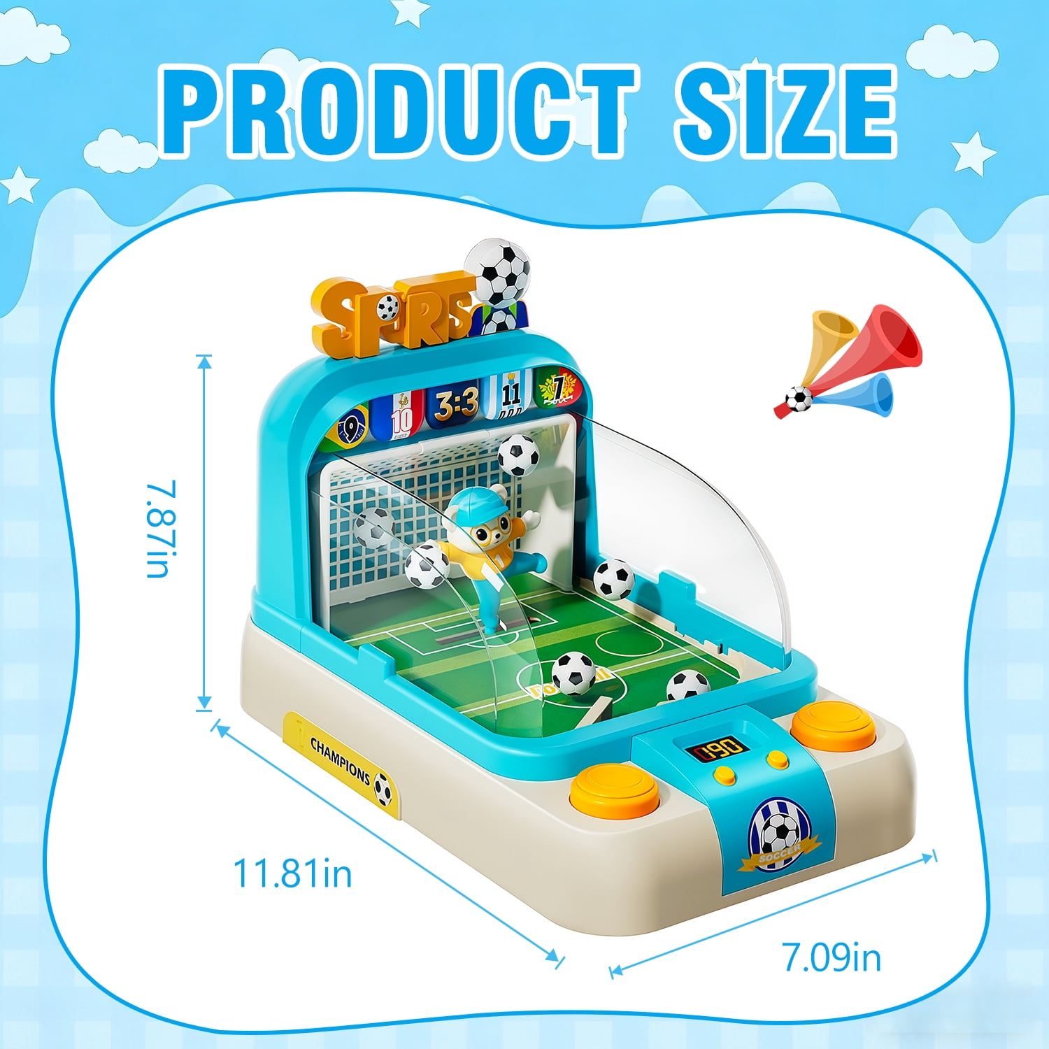 Kids Interactive Soccer Game Machine with Moving Goalkeeper, Lights & Sounds, Tabletop Football Toy for Boys Girls Ages 3+（BLUE)
