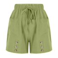 thumbnail image 4 of MIUOWANP Women's Elastic Waist Shorts Drawstring Waist Fake Buttons Straight Leg Shorts Solid Color Breathable Shorts Size L(8)Green, 4 of 6