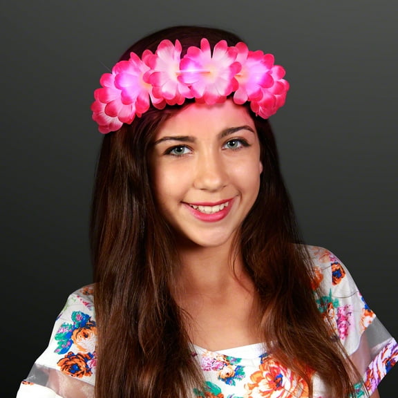 FlashingBlinkyLights Pink Light Up LED Flower Lei Headband