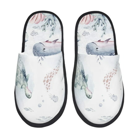 Balery Sea Animals Slient Indoor Furry Fleece Comfort House Shoes Soft Non-Slip Home Shoes Cotton slippers House Slippers-- Medium