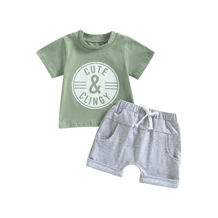 

Suanret 2Pcs Toddler Baby Boys Summer Outfits Letter Print Short Sleeve T-shirt Casual Bandage Elastic Shorts Sets Green 6-12 Months