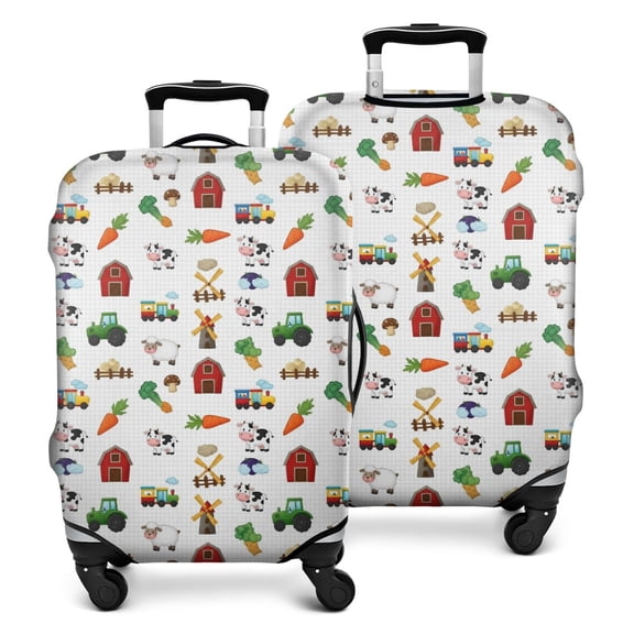Cartoon Tractors Barns White Pattern Luggage Cover Fashion Suitcase Cover Baggage Covers Fit 25-28 Inch Luggage (Go Travel)
