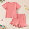 thumbnail image 4 of Caqnni Toddler Girls 2Pcs Summer Outfits Set with Flower Short Sleeve T-Shirt + Shorts (1-8Y Gift) Summer 2Pcs Gift Outfits Set Short T-shirt Sets Red 6-12 Months, 4 of 4