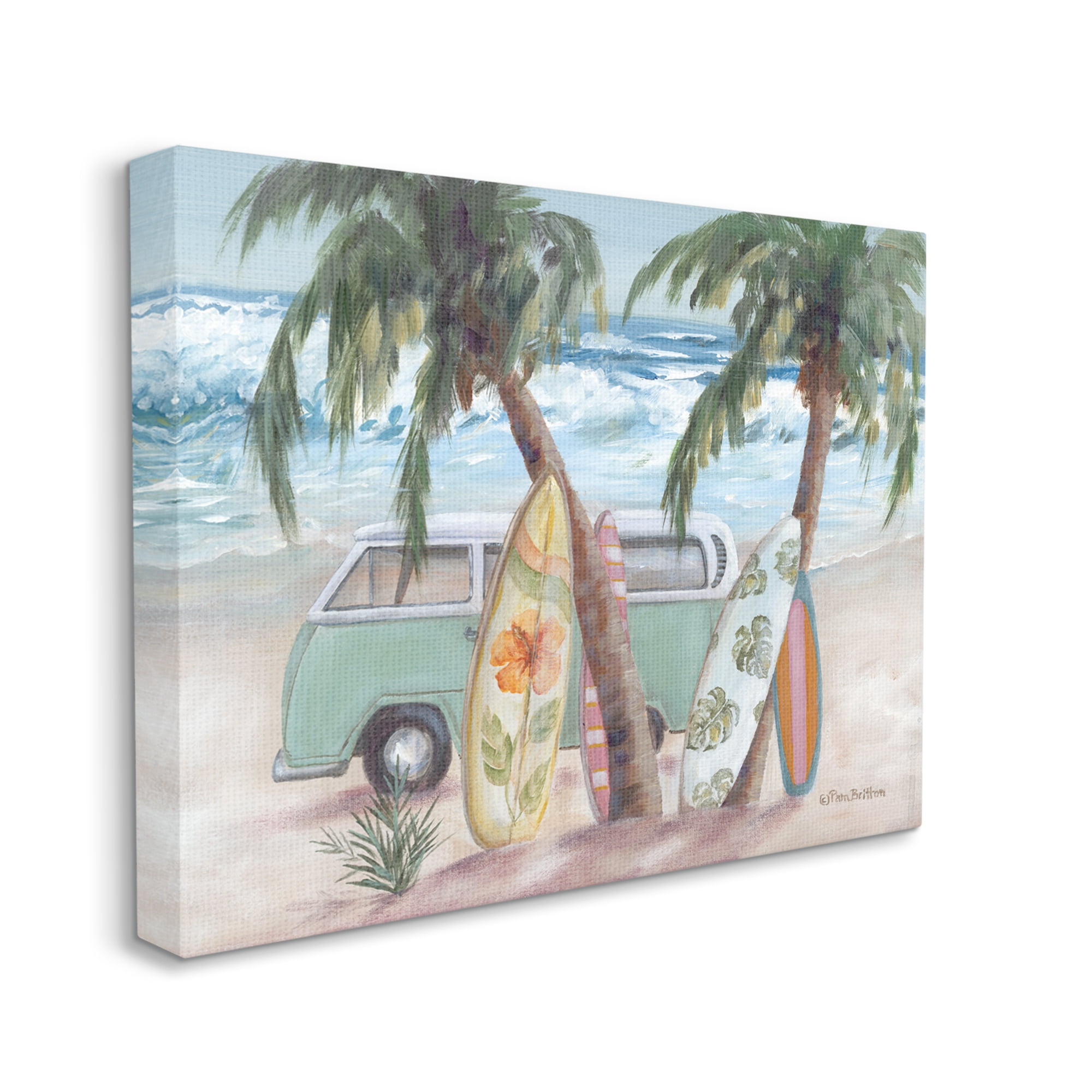 Stupell Summer Waves Tropical Van Surfboards Landscape Painting Gallery Wrapped Canvas Print Wall Art
