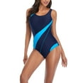 thumbnail image 1 of Innerwin Maillots de Bain pour Femmes Sans Manches Col Rond Contrôle du Ventre une Pièce Maillot de Bain Bloc de Couleur Source Chaude Bleu TG, 1 of 8