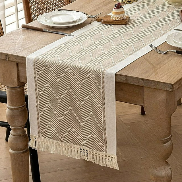 Maplenight Scandinavian Minimalist Table Runner - Waterproof Dining Table Runners - Rustic Dining Kitchen Centerpiece Decor - Macrame Woven Coffee Table Runner for Dresser Scarf Home Decor Coffee