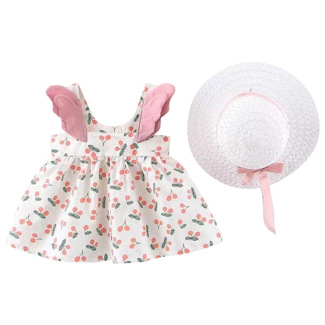 Robe d'Été pour Filles Robe Sans Manches pour Bébé Robe Cerise Imprimés Robe Princesse Vêtements Robes Filles Rose 2 Ans-3 Ans