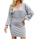 thumbnail image 3 of Vestido Ajustado De Manga Larga ANGGREK Jacquard Suave Con Cuello En V Profundo, 3 of 5