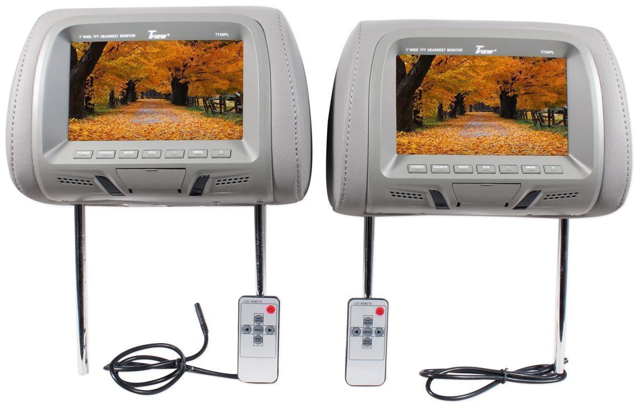 Tview T726PLGR 7" Grey Pair (2) LCD Car Headrest TV Monitor w/ IR Transmitter