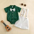 thumbnail image 5 of XAOFW Baby Boy Outfits Short Sleeve Solid Color Romper Suspenders Shorts Toddler Kids Summer Gentleman Sets 9-12 Months, 5 of 6