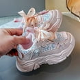 thumbnail image 4 of XIMIN Little Girls Bow Lace Pearl Chain Bowknot Elegant Kids Sneakers Chunky Sole Non Slip Running Birthday Decoration Luxurious Anti-Slip Sport Shoes Ankle Breathable Sneakers, 4 of 8