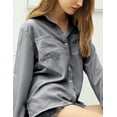 thumbnail image 2 of Doublju Womens Long Sleeve Button Down Vertical Stripe Two Pockets Shirt, 2 of 3