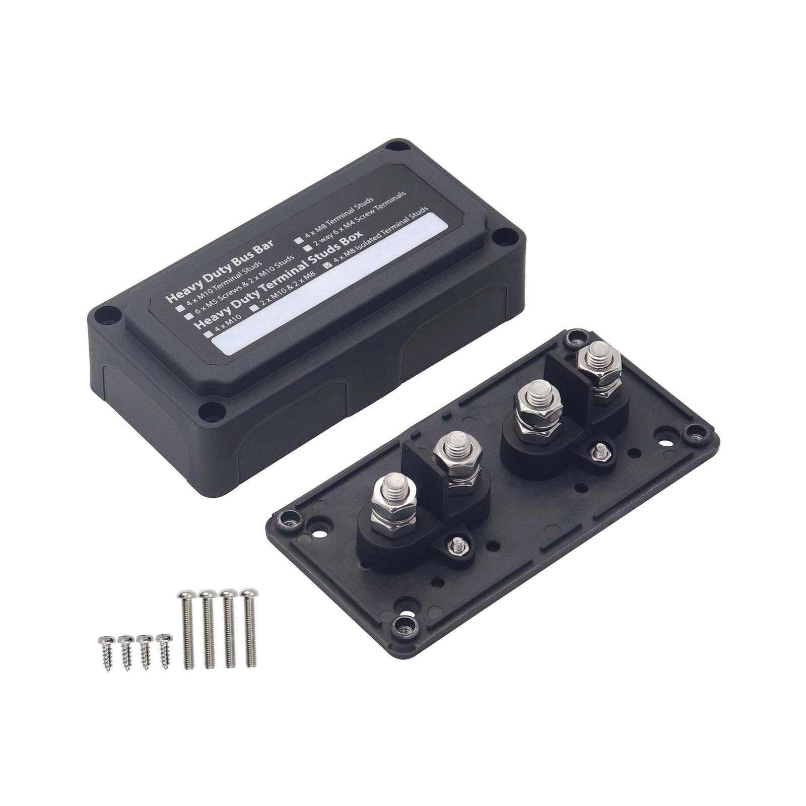 Power Distribution Terminal Block Busbar Box Bus Bar for Yacht RV Boats Black 4 x M8