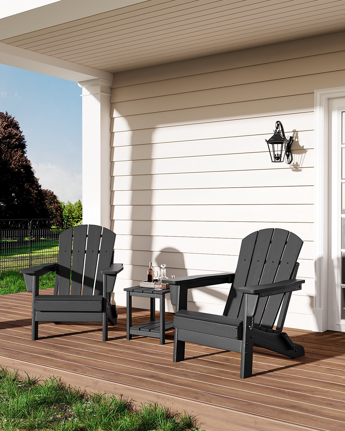 Folding Adirondack Chairs, HDPE Plastic Outdoor Chairs with Wood Texture - 380Lbs & Weather Resistant for Fire Pit, Deck, Patio, Pool, Backyard