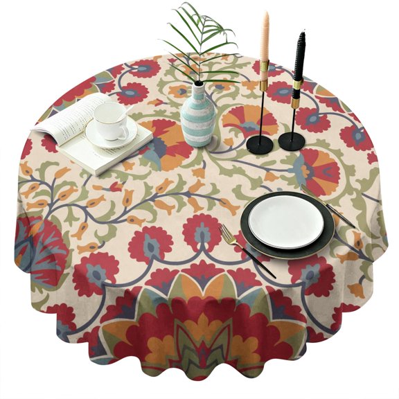 Round Waterproof Tablecloth Pioneer Reusable Indoor/Outdoor Durable Table Cover for Kitchen and Dining Room 60 Inch X 60 Inch