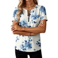 thumbnail image 5 of Htigea 1/4 Zip Pullover Tops for Women Floral Print Short Sleeve T Shirts Casual Loose Fit Summer Tees Navy S, 5 of 6
