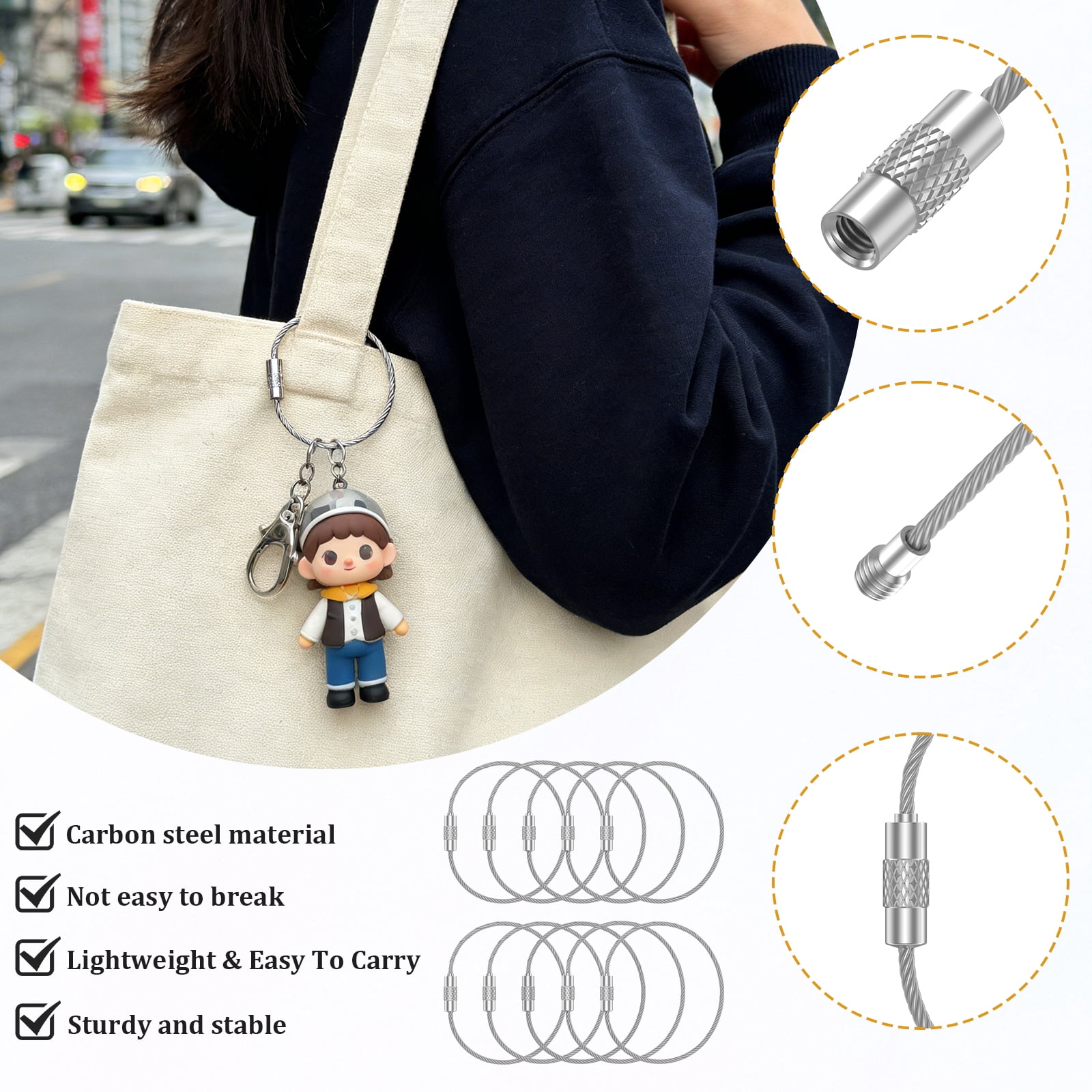 100/200 PCS Keychain 5.9 Inches Wire Ring 0.059 Inches Thickness Cable Loop Ring for Hanging Luggage Tag Key and ID Card