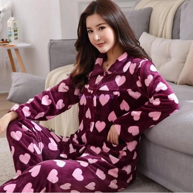 Regalo de Navidad para mujer, conjuntos de pijamas, camisón, Pijama, ropa de casa para mujer, conjunto de pijamas de franela cálidos, gruesos y cálidos para niñas