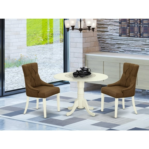 Country Cottage 3-Piece Dinette Set - Round Table & 2 Parsons Chairs - White & Coffee Finish