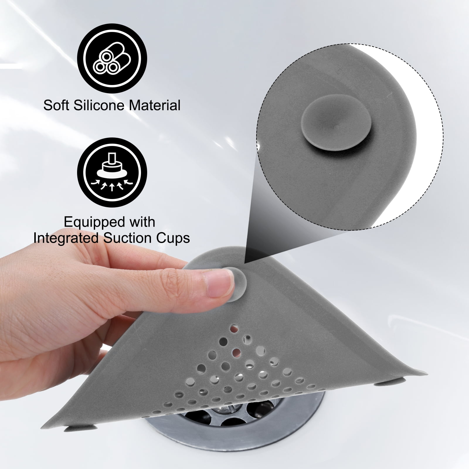 Unique Bargains Shower Drain Hair Catcher Silicone Hair Stopper 5.7" Grey 4Pcs