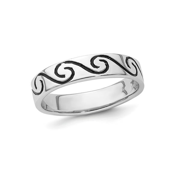 Gem & Harmony Sterling Silver Antiqued Wave Design Band Ring (4.5mm) for Women