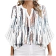 thumbnail image 2 of Viluyesy V-Neck T-Shirt for Womens 3/4 Sleeves Shirt Tops Fold Petal Loose Blouse White Size XL, 2 of 5