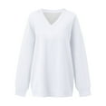 thumbnail image 4 of VISALY V Neck Pullover Sweater Tunic Sweatshirt Oversized Sweatshirt Casual Fleece Pullover Sweaters Cute Long Sleeve Shirts Tops Pullover Sweatshirts Half Zip Pullover Loose Sweatshirt White Xxl, 4 of 6