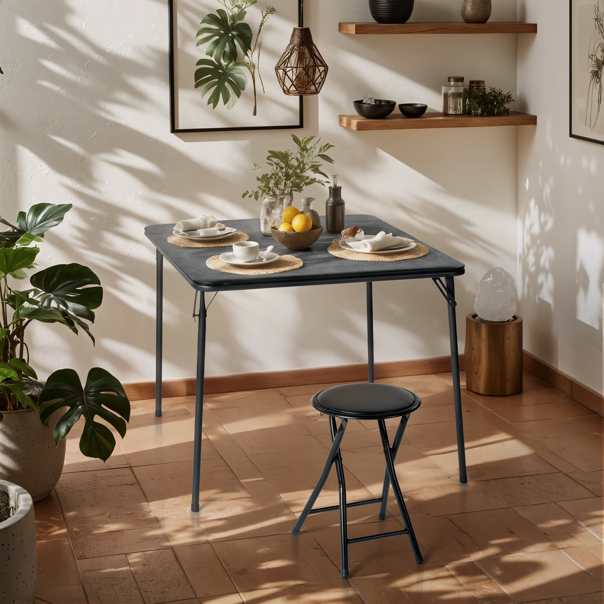 Walnut Finish Folding Table with Steel Frame, Lightweight Portable Foldable Desk, Space-Saving Multi-Purpose Table for Dining Office Indoor Outdoor Use