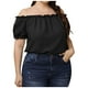 thumbnail image 1 of Tops Para Mujer Blusa Casual Elegante Camisas de Talla Grande Fuera Del Hombro Camisa de Cuello Recto de Manga Corta de Color Sólido Grande Odeerbi  ODB166723, 1 of 8