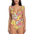 thumbnail image 2 of Yiaed Pink Donut and Blue Print Women's Ruffled One Piece Swimsuit V Neck Swimwear Slimming Monokini for Woman-XX-Large, 2 of 8