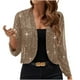 thumbnail image 3 of Blusas,Cárdigan abierto para mujer, tejido transpirable brillante, chaqueta informal de cuello redondo, mezcla de poliéster y elastano, ideal para el hogar, sopatenor, 3 of 9