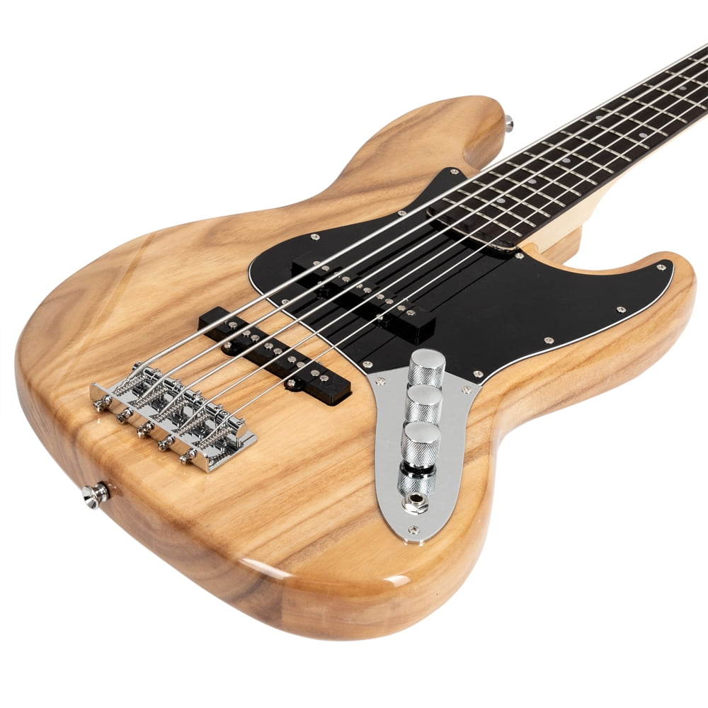 Gjazz Electric 5 String Bass Guitar Full Size Bag Strap Pick Connector Wrench Tool Burlywood