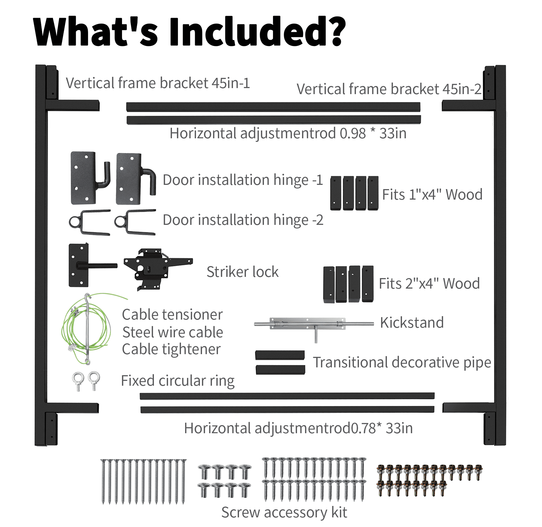 Cxforste Self-Closing Fence Gate Frame Kit, Adjustable 36-72 inch DIY Heavy-Duty Black Steel for 1x4 2x4 Wood