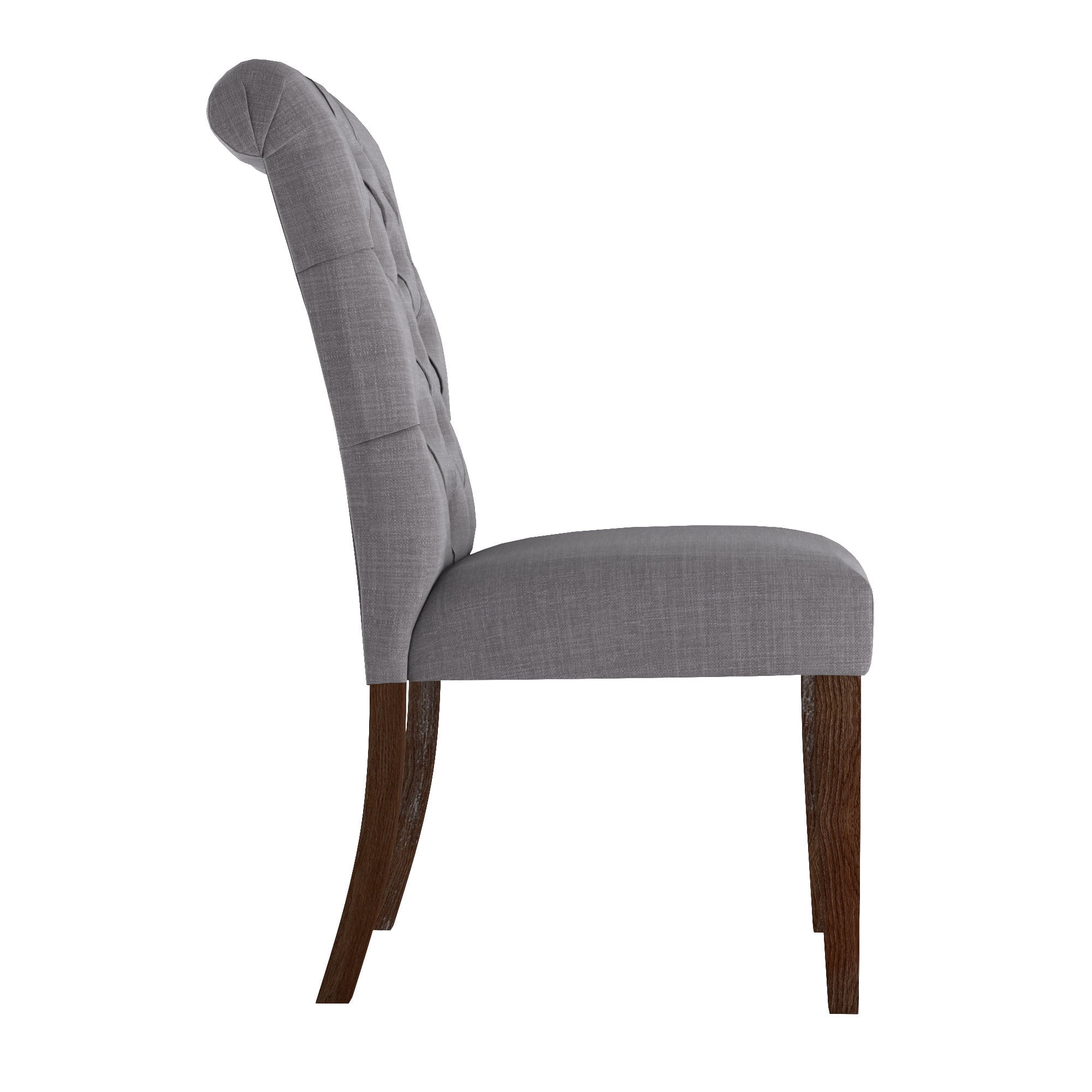 Weston Home Lottie Chic Gray Linen Button Tufted Dining Chair (Set of 2), Brown wood finish