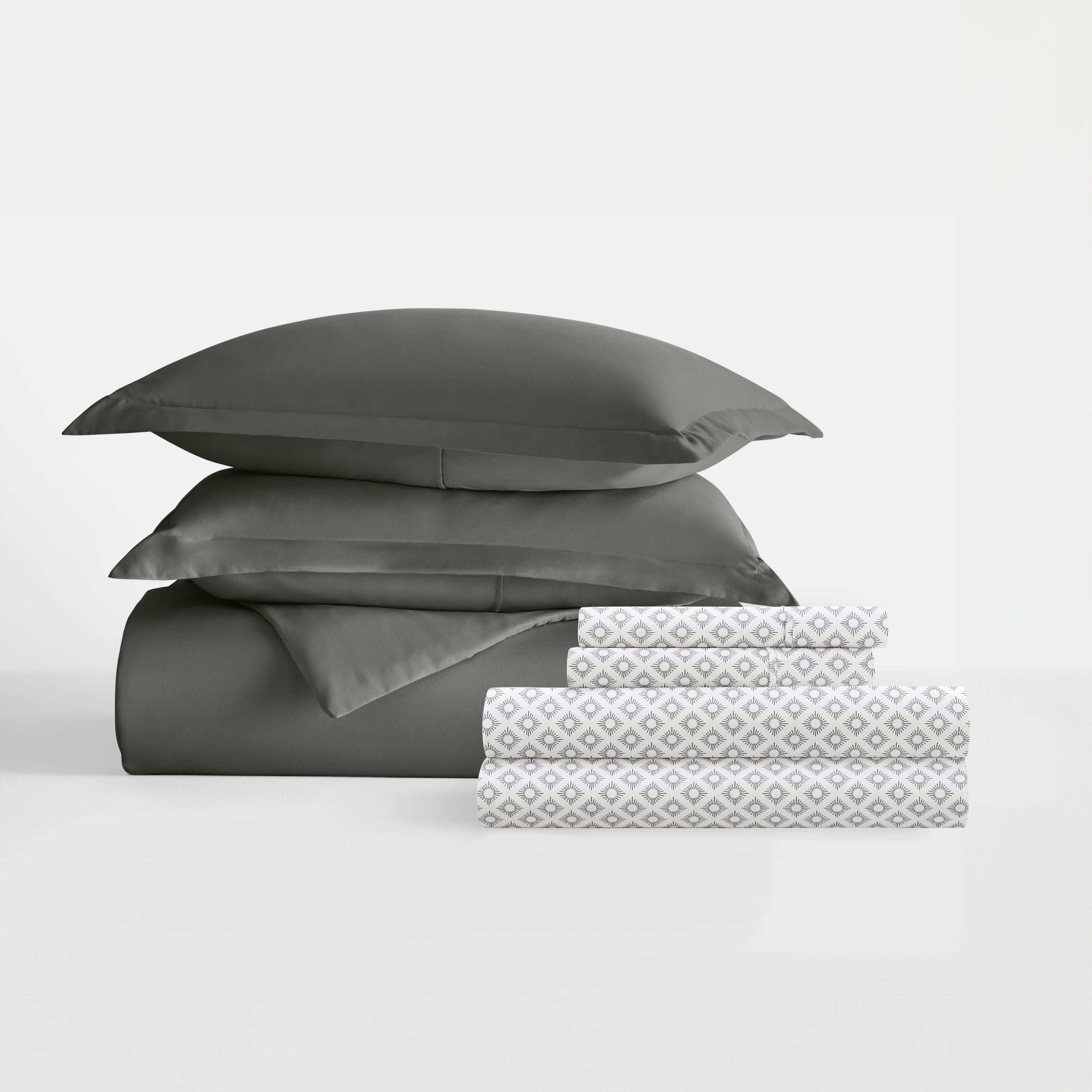 Noble Linens 7 Piece Solid Duvet Bundle in Gray, Twin