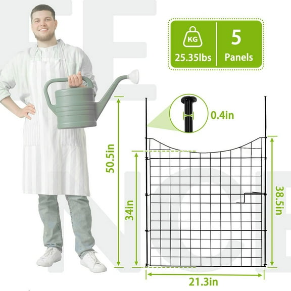 GVN 5 Panels Metal Decorative Garden Fence, No Dig Animal Dog Barrier, Garden Temporary Border Fencing, 4 Panels 36"(L)×39"(H) 1 Gate
