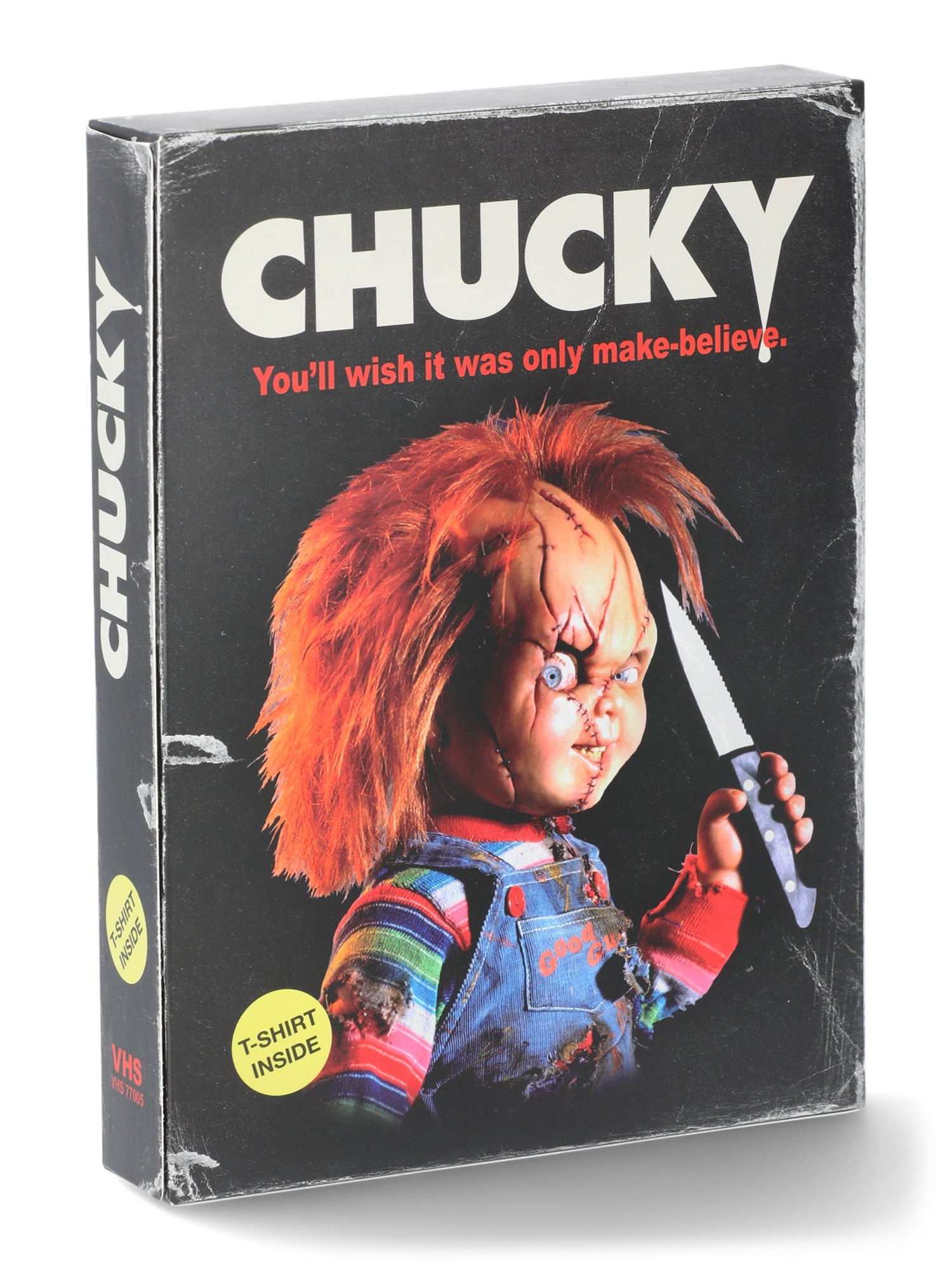 Child’s Play Chucky, Men's Wanna Play Graphic Tee with VHS Box Package, Sizes S-3XL