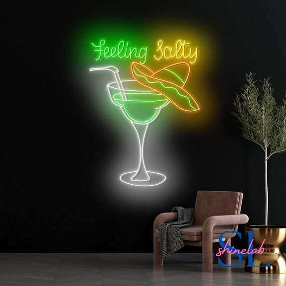 Shinelab Feeling Salty Margarita Neon Sign, Margarita Mexican Cinco De Mayo Wall Art, Drinking Bar Decor 767