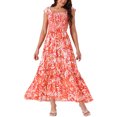 thumbnail image 2 of INSPIRE CHIC Women's Summer Boho Smocked Beach Dresses Square  Neck Sleeveless Ruffle Floral Flowy Maxi Sundress S Orange, 2 of 5