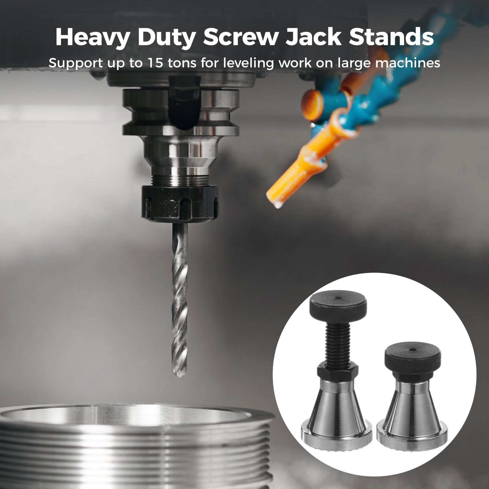 4 PCS Heavy Duty Screw Jacks, 2.6 to 3.9 in Adjustable Steel Jack Stands for Large Milling Drilling Machines, 15 Tons Capacity Non-Slip Lift Support for Leveling Work Die Die Processing