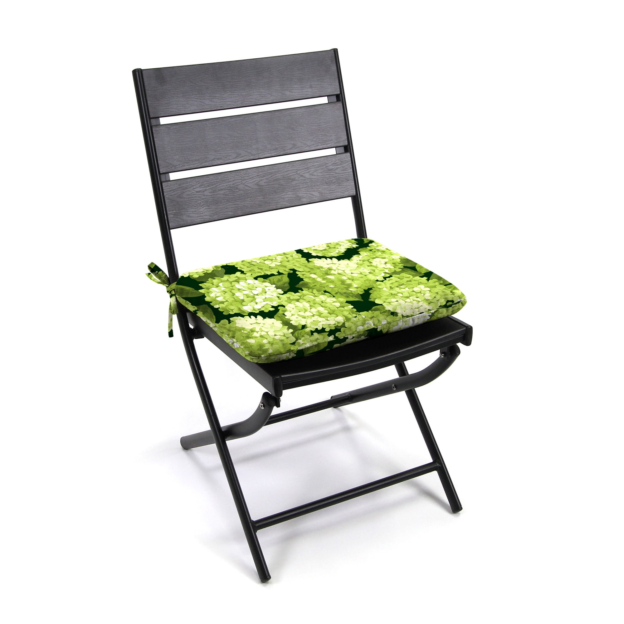 Jordan Manufacturing 16" x 16" Hydrangea Forest Green Floral Square Outdoor Chair Pad Seat Cushion with Ties (2 Pack)