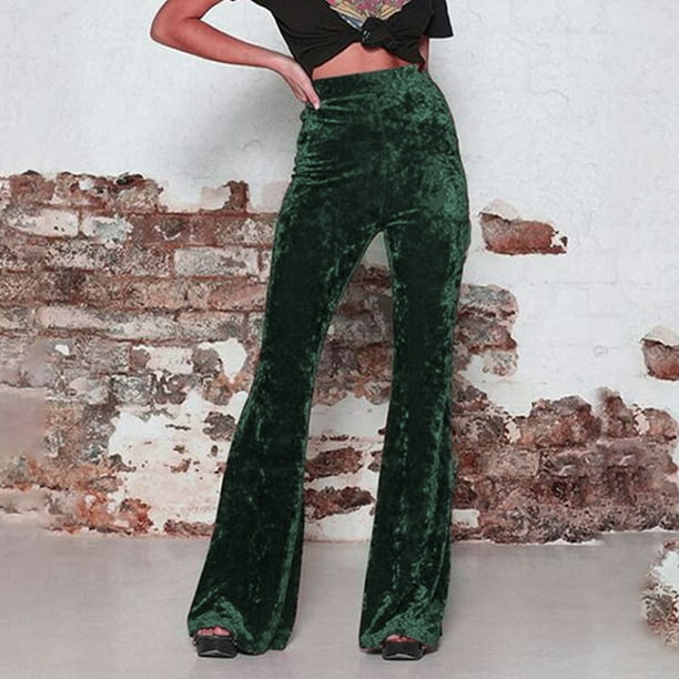 WILLBEST Pantalones Casuales elegantes para Mujer, de Cintura Alta, Acampanados, de Pierna Ancha, de Terciopelo Dorado, para Uso Diario. Mediana