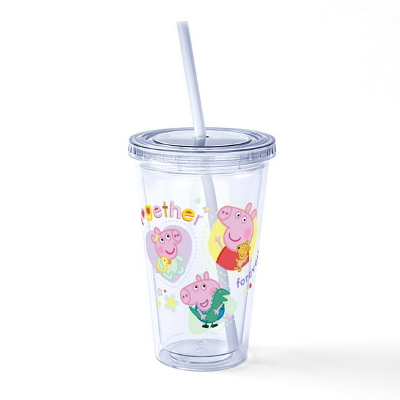 CafePress - Peppa Pig: Together Forever! - 16 Ounce Classic Clear Insulated Double Wall Tumbler Cup with Lid Straw , Reusable