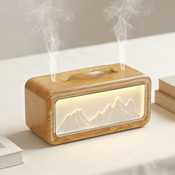 BCOOSS 600ML Essential Oil Diffuser, 3‑in‑1 Aromatherapy Diffuser & Cool Mist Humidifier for Large Rooms, Light Wood Grain