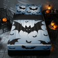 thumbnail image 2 of Homewish Scary Bat Silhouette Zipper Twin Comforter Sets with Fitted Sheet and 2 Pillowcases, Halloween Horror Zipper Bedding Set, Sky Blue Black, Black Reversible, 2 of 7