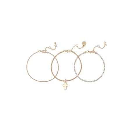 Madden NYC Women's Fashion Gold-Tone Cross Charm 3-Piece Bracelet Set